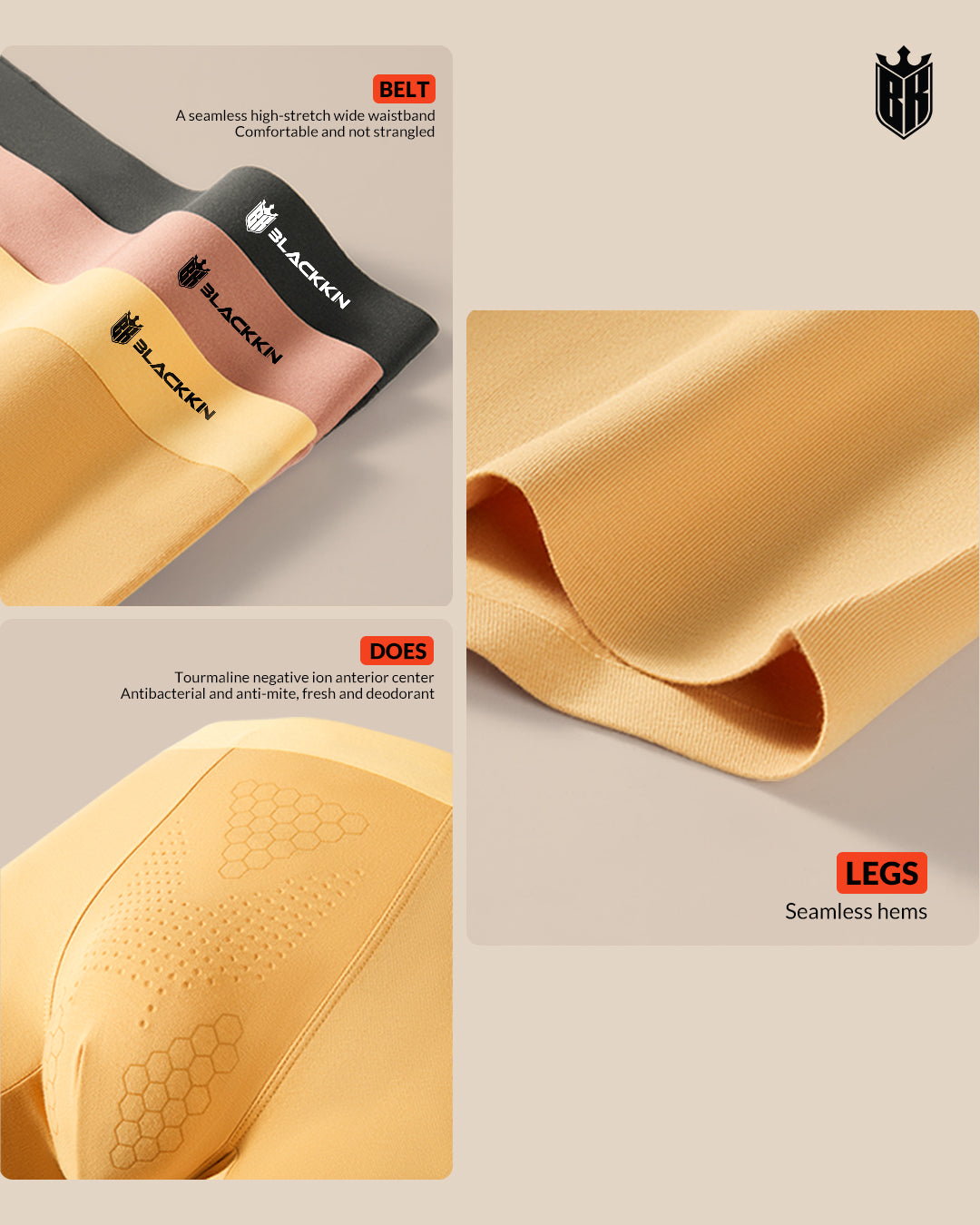 Blackkin Tourmaline Negative Ion Anterior Center Bump Massage Antibacterial Men's Luxury Seamless Underwear