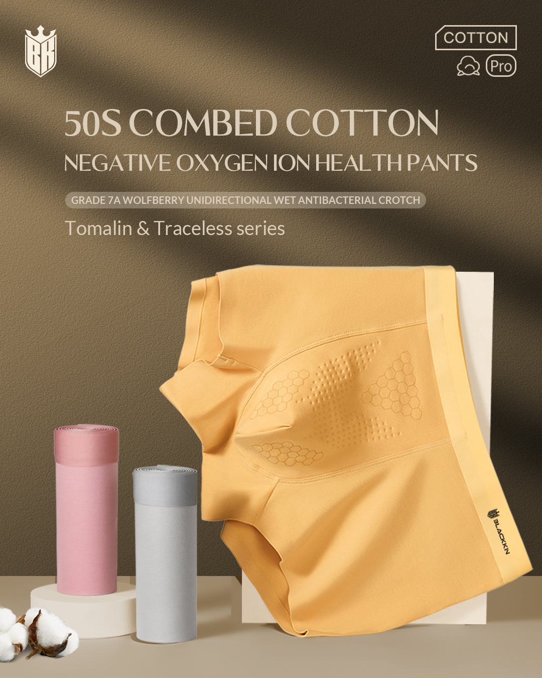 Blackkin Tourmaline Negative Ion Anterior Center Bump Massage Antibacterial Men's Luxury Seamless Underwear