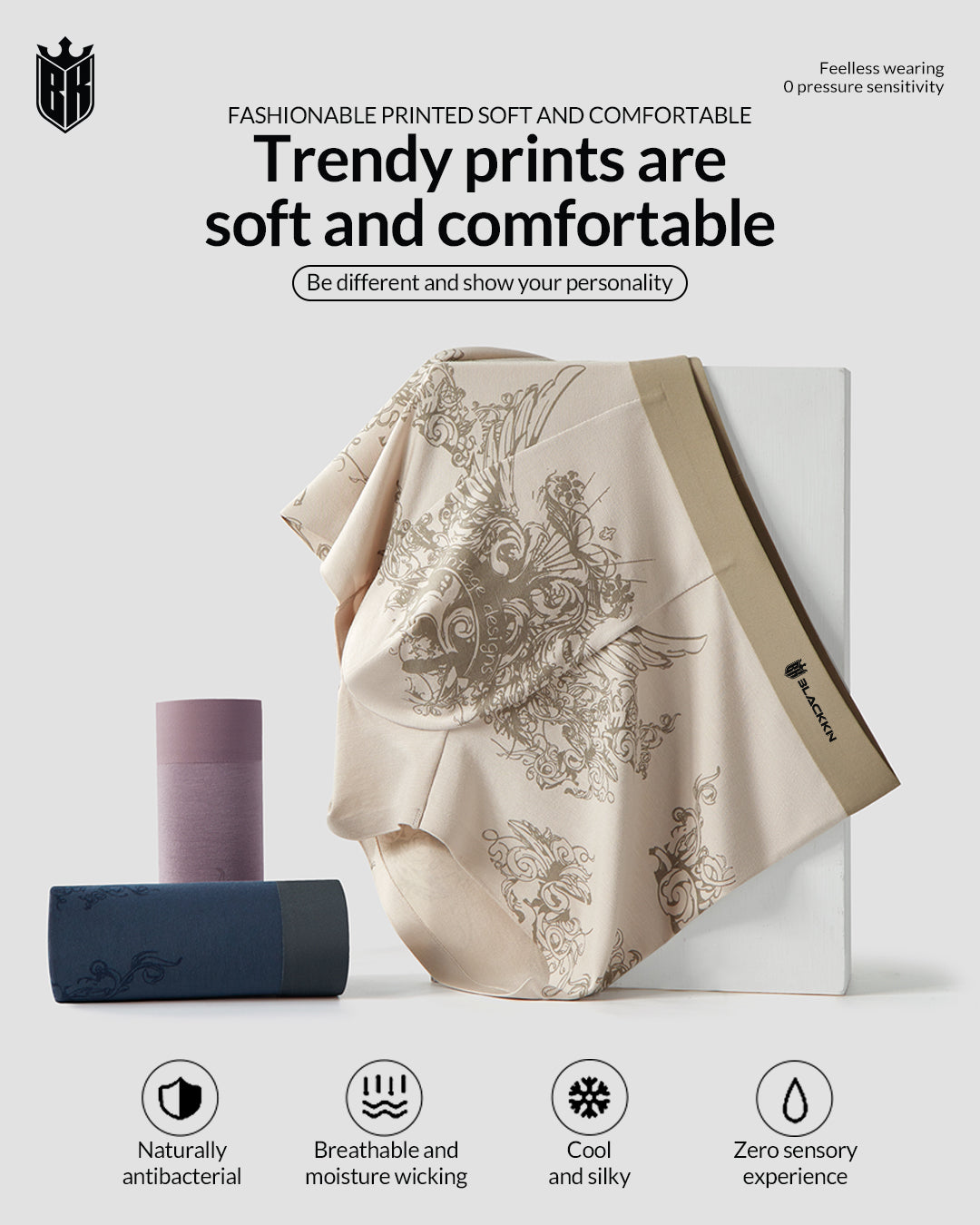 Blackkin SilkCore™ Seamless Antibacterial Printed Luxury Boxer Brief