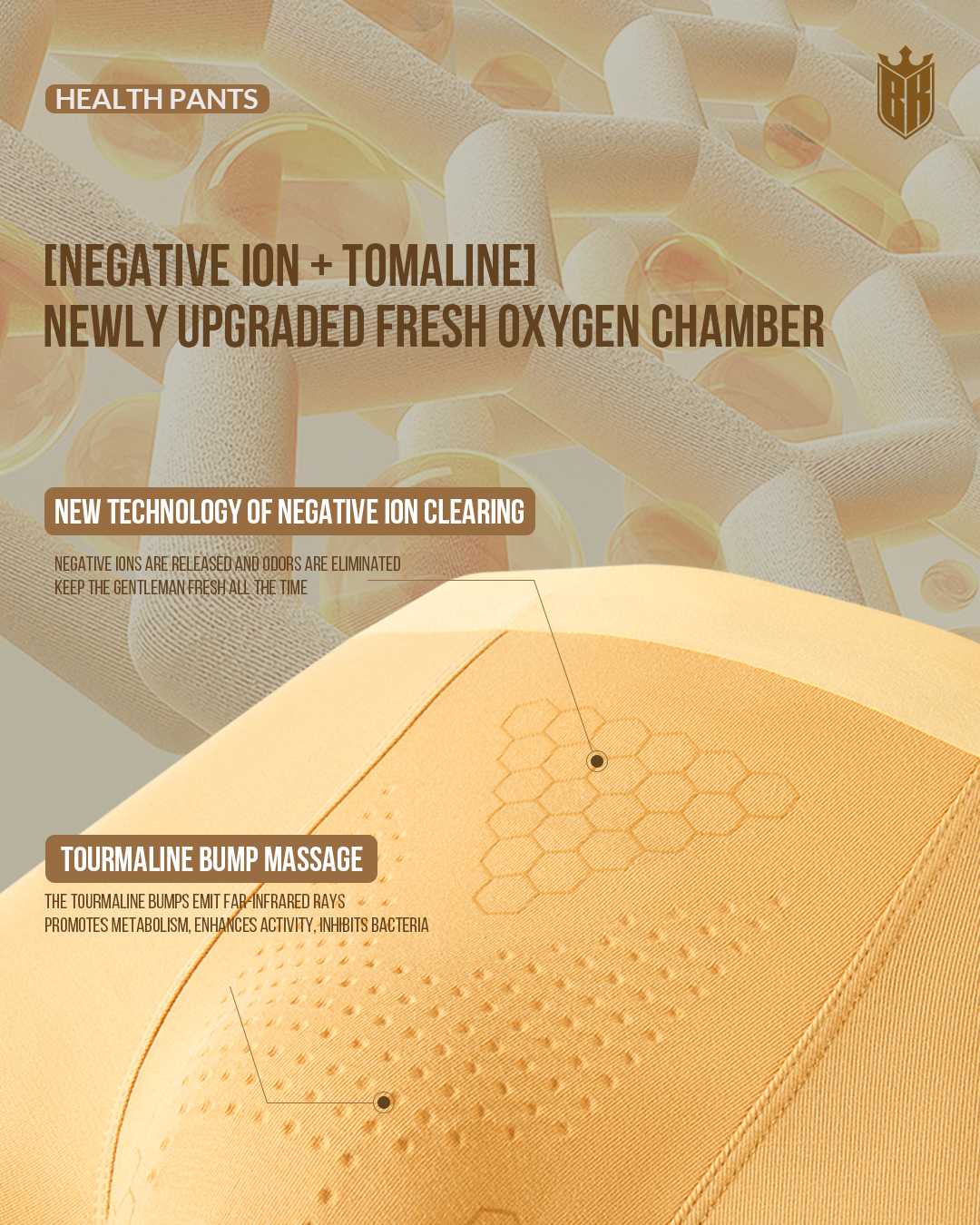 Blackkin Tourmaline Negative Ion Anterior Center Bump Massage Antibacterial Men's Luxury Seamless Underwear