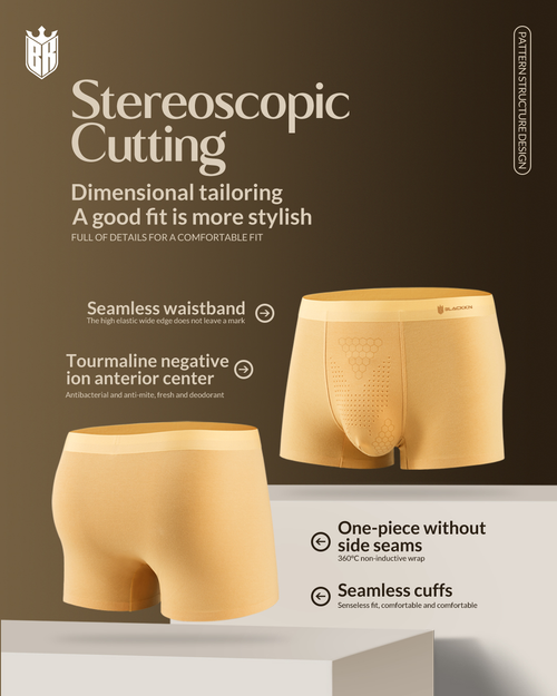 8814 - Blackkin Tourmaline Negative Ion Anterior Center Bump Massage Antibacterial Men's Luxury Seamless Underwear