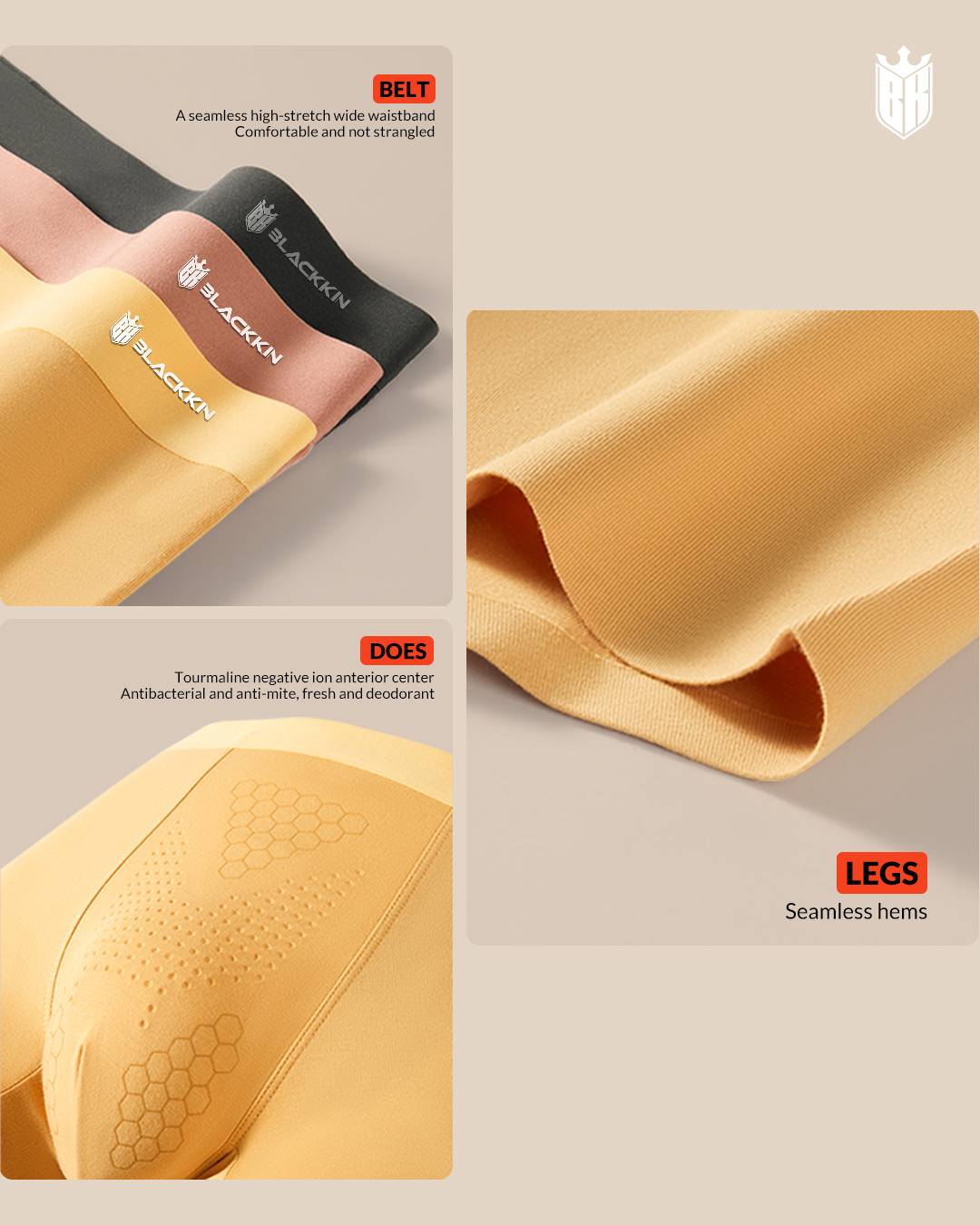 Blackkin Tourmaline Negative Ion Anterior Center Bump Massage Antibacterial Men's Luxury Seamless Underwear