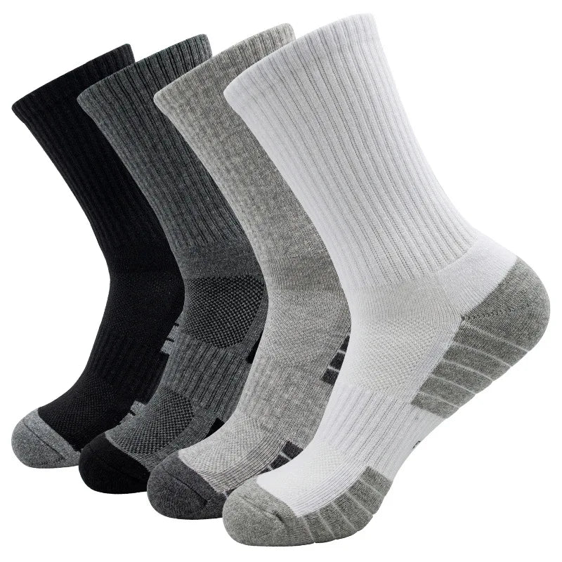 BLACKKIN 6 Pairs New Men Long Sport Socks Compression Socks Breathable Basketball Socks Cushion Running Socks White/Black Plus Size 38-46