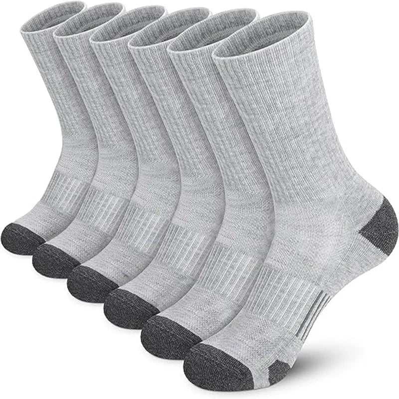 BLACKKIN 6 Pairs New Men Long Sport Socks Compression Socks Breathable Basketball Socks Cushion Running Socks White/Black Plus Size 38-46