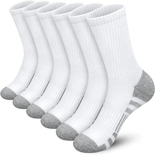 BLACKKIN 6 Pairs New Men Long Sport Socks Compression Socks Breathable Basketball Socks Cushion Running Socks White/Black Plus Size 38-46