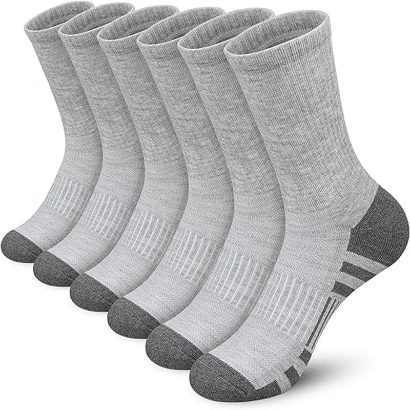 BLACKKIN 6 Pairs New Men Long Sport Socks Compression Socks Breathable Basketball Socks Cushion Running Socks White/Black Plus Size 38-46