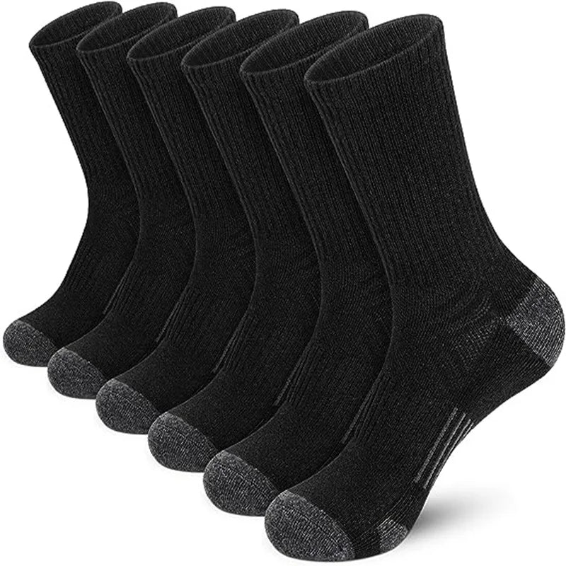 BLACKKIN 6 Pairs New Men Long Sport Socks Compression Socks Breathable Basketball Socks Cushion Running Socks White/Black Plus Size 38-46