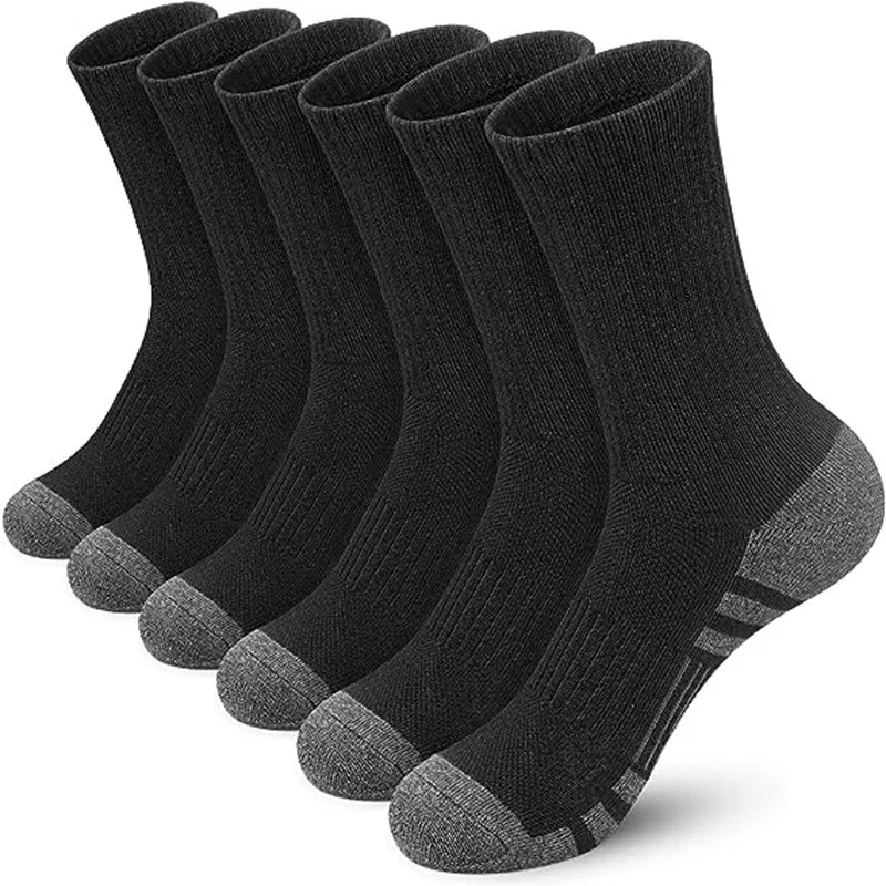 BLACKKIN 6 Pairs New Men Long Sport Socks Compression Socks Breathable Basketball Socks Cushion Running Socks White/Black Plus Size 38-46